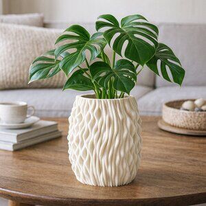 3D Printed Ripple Texture Vase Matte Black Wavy Sculptural Planter Modern Home